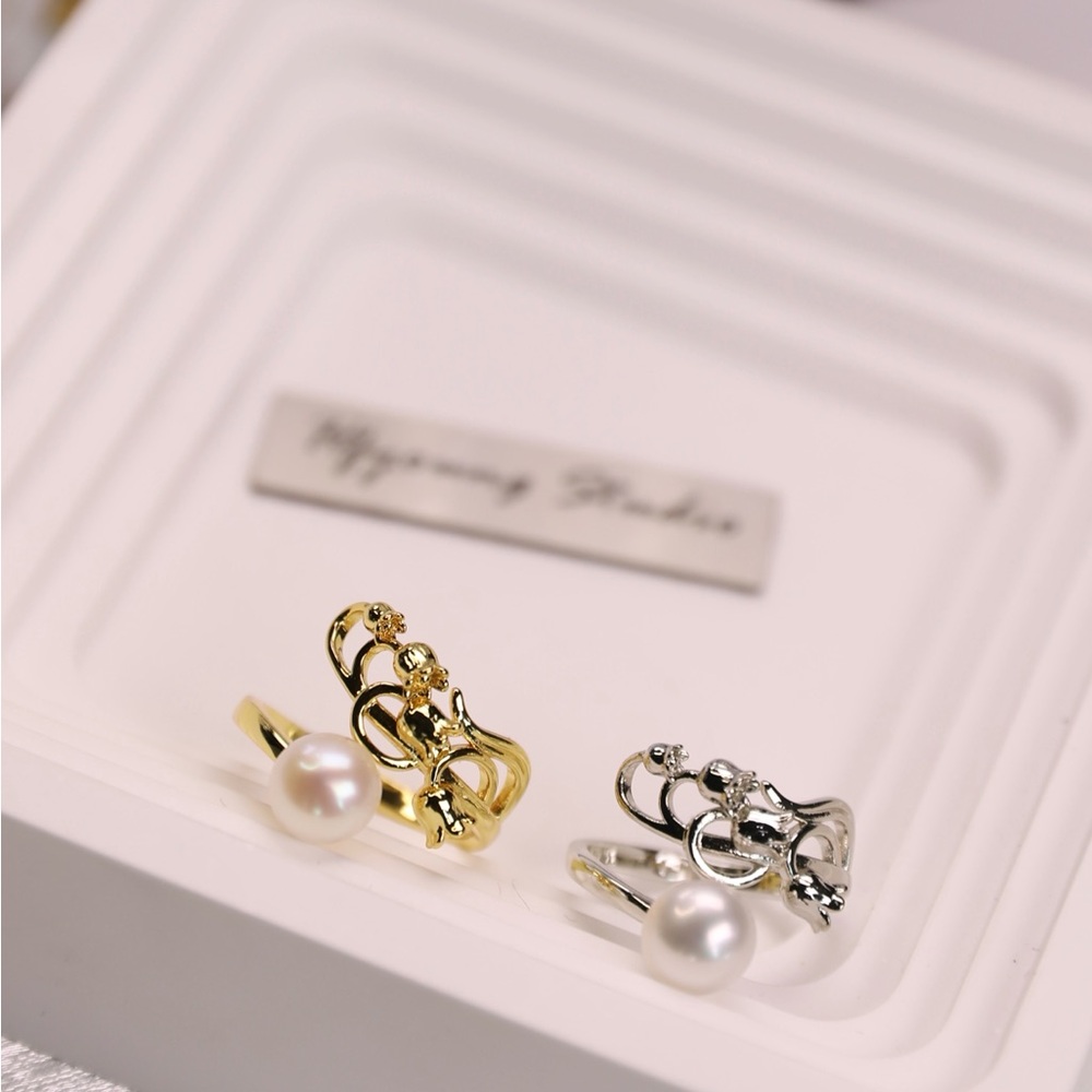Elegant Gold and Silver Lily of the valley Pearl Rings - Picture 3 of 16